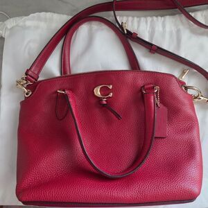 Coach Remi Satchel Red Pebbled Leather Crossbody Shoulder Handbag